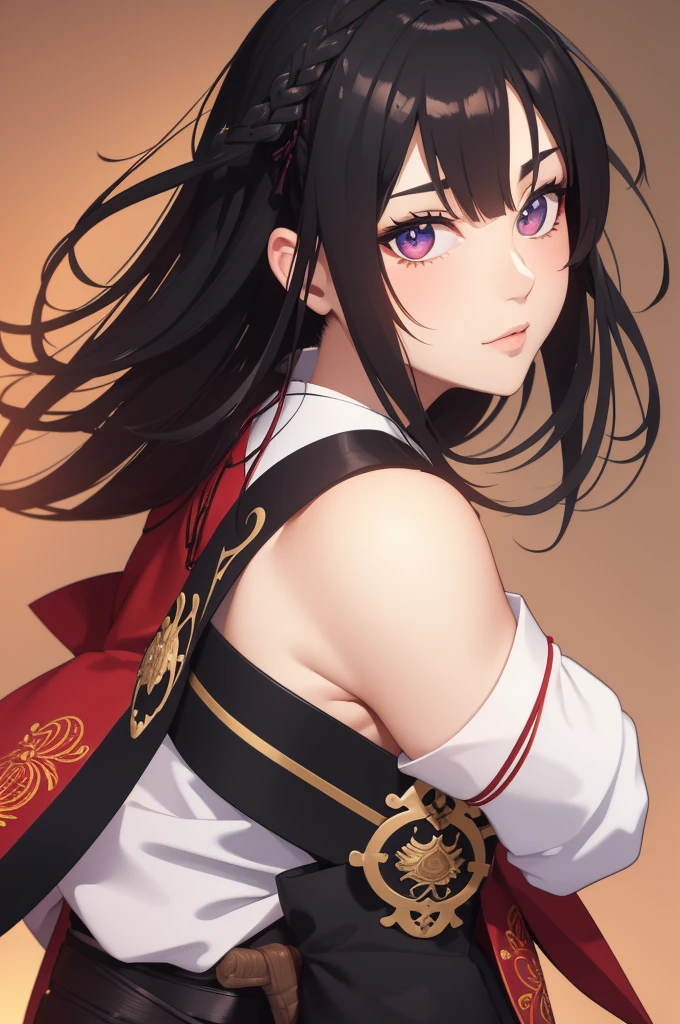 Fantasy RPG character, 26-year-old woman, samurai, sword, Japanese clothing,black hair, ((anime)), ((best qualtiy, 8K, tmasterpiece:1.3)), Focus:1.2, perfect figure beautiful woman:1.4, 1woman, cowboy shot, look at viewer, eyes facing the camera, incredibly absurd, beautiful and cute woman, showcasing top-quality craftsmanship, cute, neat,sexy,pretty