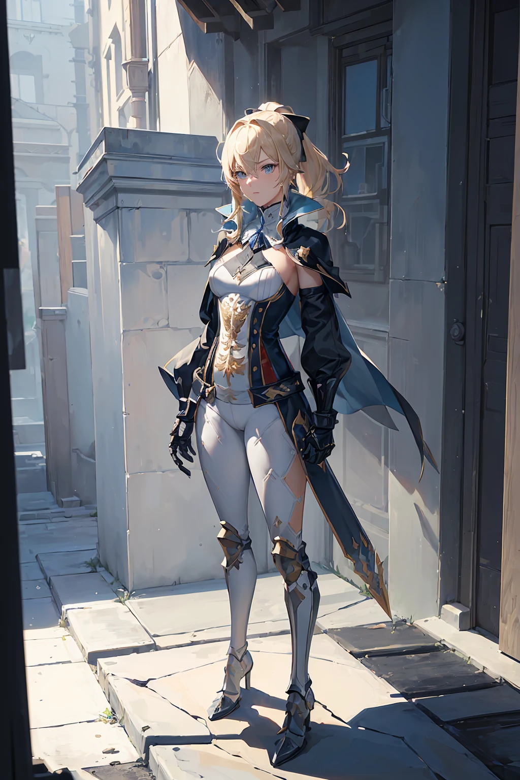 (((masterpiece, best quality, high detailed, 8k))) Design a layout showcase Gaming character, (1girl). Silver|Blue clothes, stylish and unique. ((showcase weapon:1.4)), lightning rod. (masterpiece:1.2), (best quality), 4k, ultra-detailed. (Step by step design, layout art:1.5), (luminous lighting, atmospheric lighting). storm mage, ((glove full hands)), (((revealing clothes:1.3))), vambraces, armored legwear, (((full_body_shot:1.4))). {During a thunderstorm}.