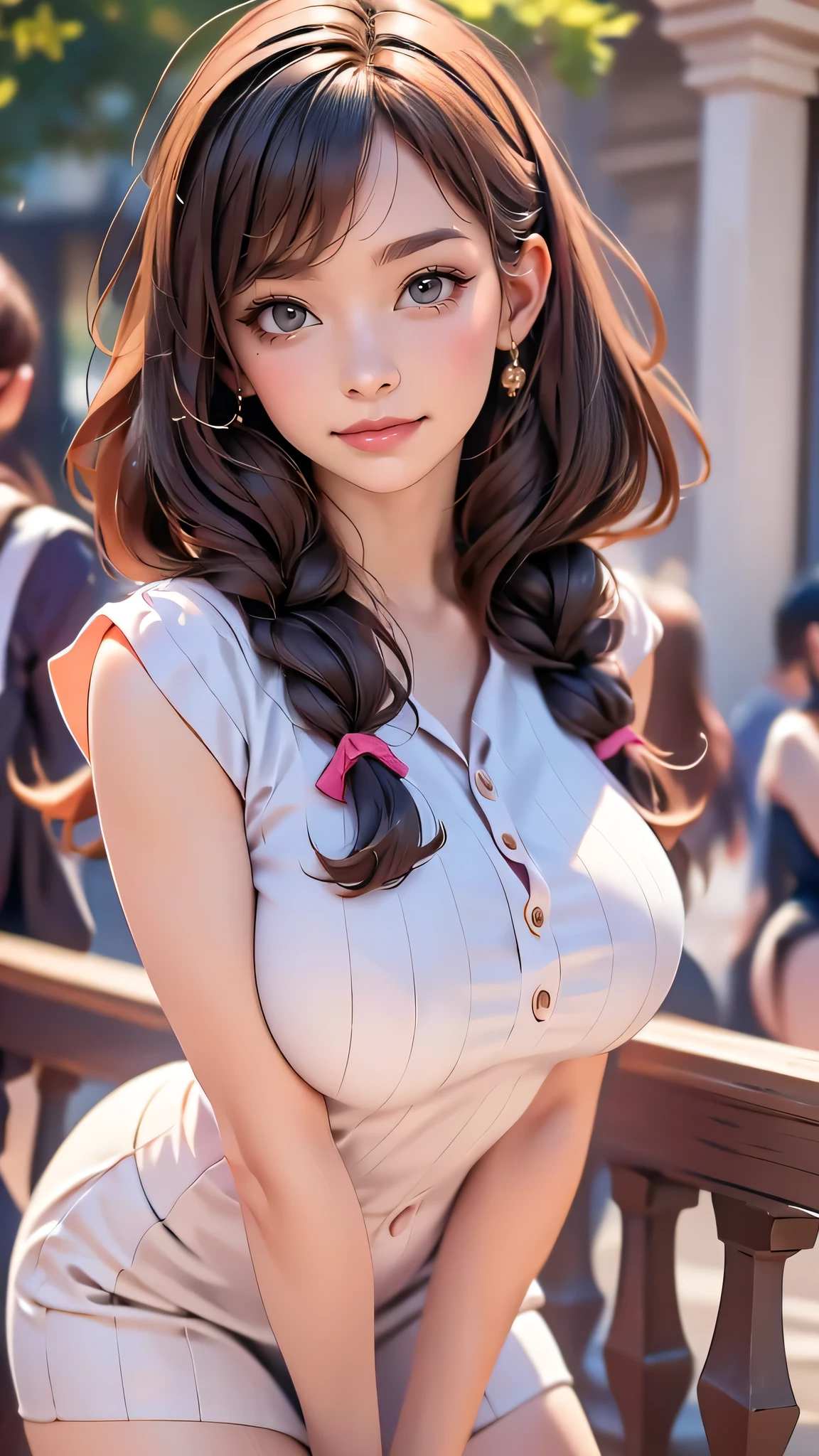 looking at viewer,high school girl,leaning forward,(random cute clothes),(random Lively pose),(Thin type),(large breasts),(random hairstyle),(Highest image quality, (8K), Ultra-realistic, Best Quality, High quality, High Definition, high quality texture, high detailing, Beautiful detailed, fine detailed, extremely details CG, Detailed texture, realistic representation of face, masterpiece, presence)