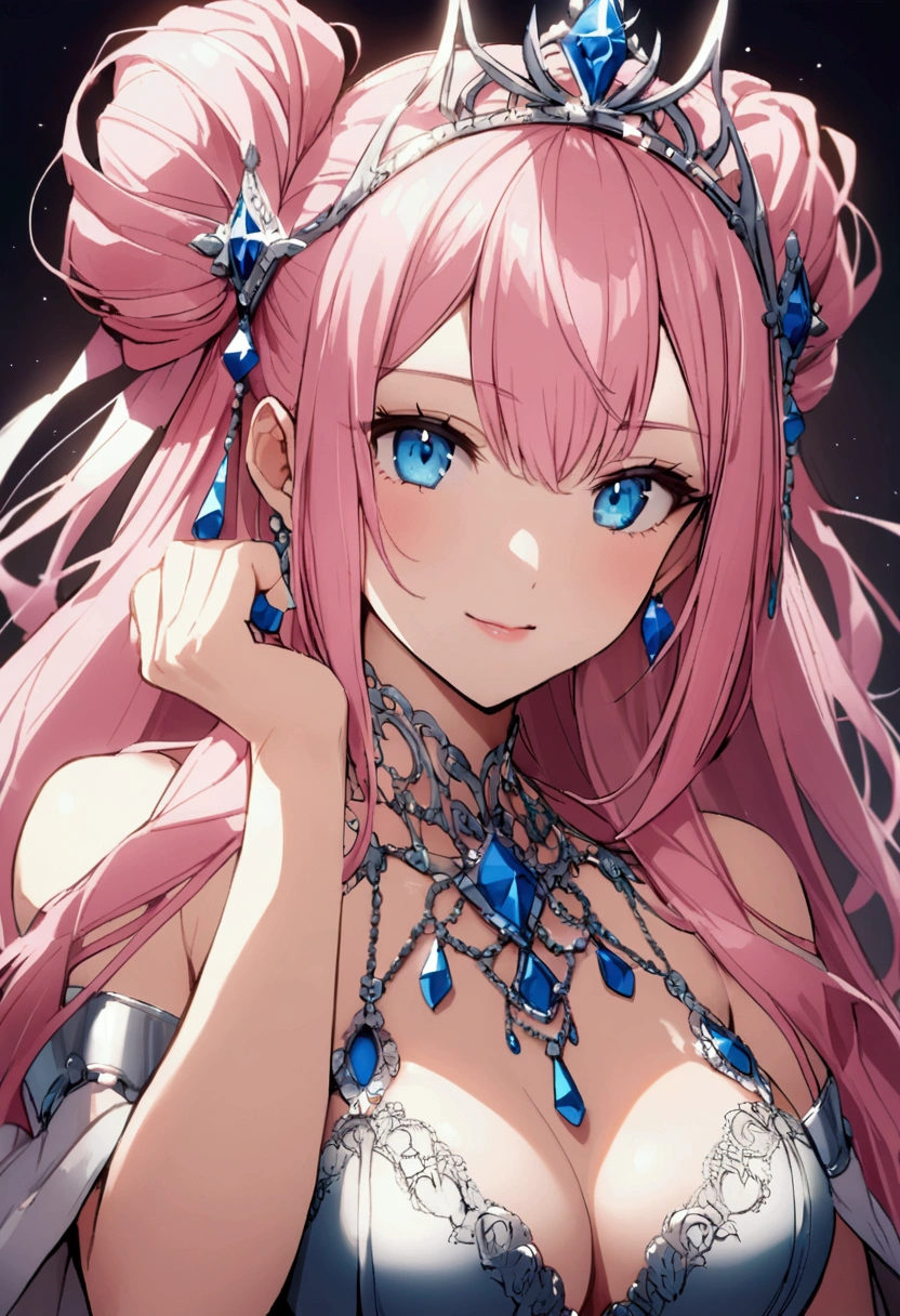 Lady、middle ages、Glittering dresses、party、、Girl with pink hair、blue eyes、Twin Drill