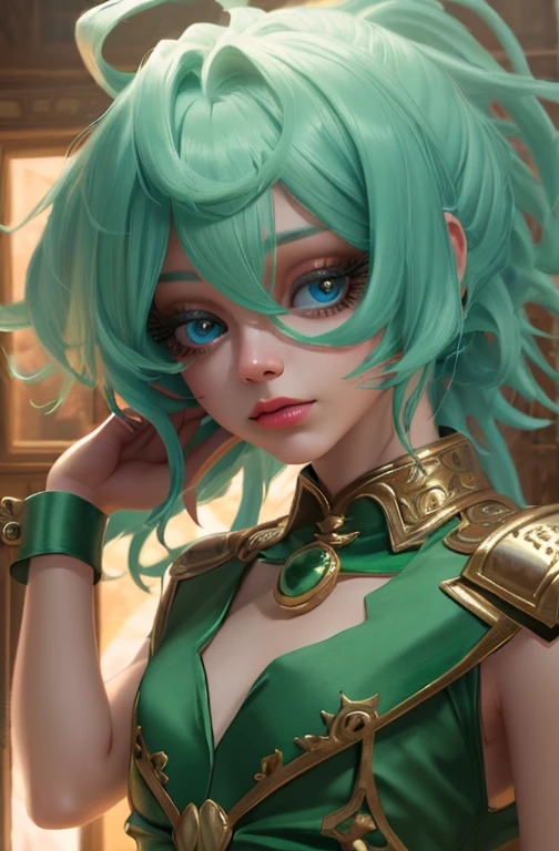 A beautiful girl with long hair, big eyes, wearing an elegant dress, standing in front of a lush green mountain landscape with a serene lake, (best quality,4k,8k,highres,masterpiece:1.2),ultra-detailed,(realistic,photorealistic,photo-realistic:1.37),extremely detailed face and eyes,long eyelashes,beautiful detailed eyes,beautiful detailed lips,green mountains,green water,intricate dress,dramatic lighting,cinematic,high fashion,elegant,serene