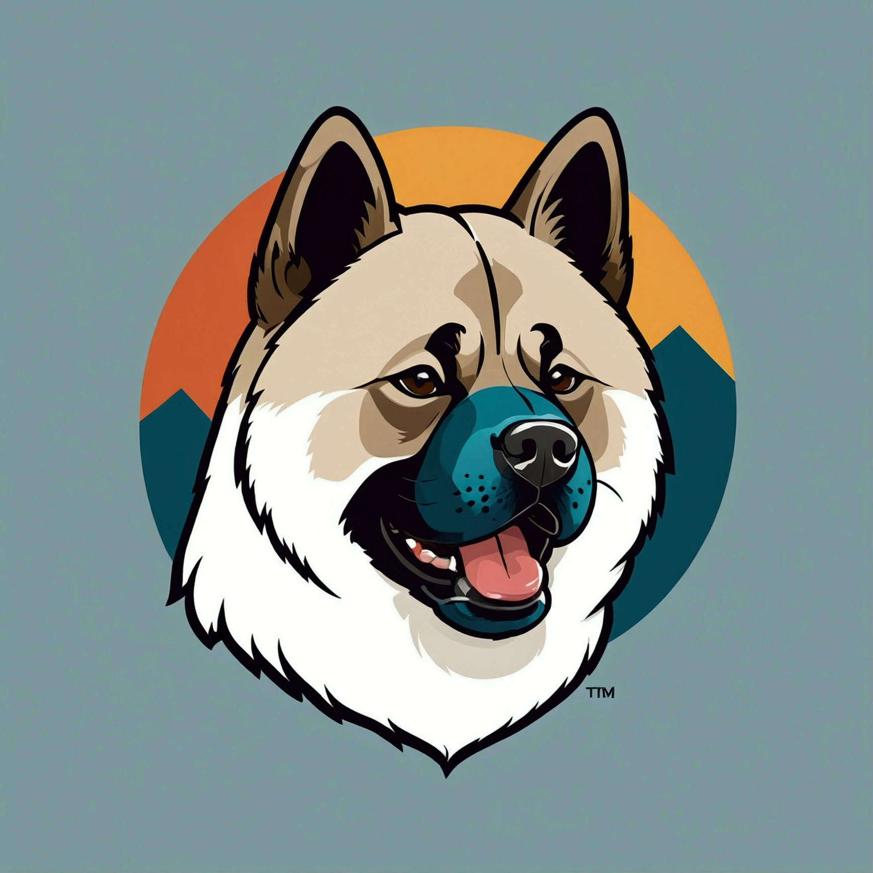 American Akita – a beauty with plush fur and a characteristic dark mask. The breed combines courage, friendliness,  funky, retro, multicoloured,  vintage logo, American Akita dog,athletic sports logo,energetic dynamic pose vintage logo, American Akita dog,athletic logo,energetic dynamic pose, American Akita – a beauty with plush fur and a characteristic dark mask.