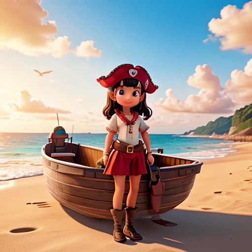 boat on the beach with a pirate girl