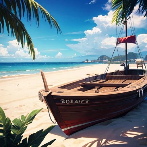 boat on the beach with a pirate girl