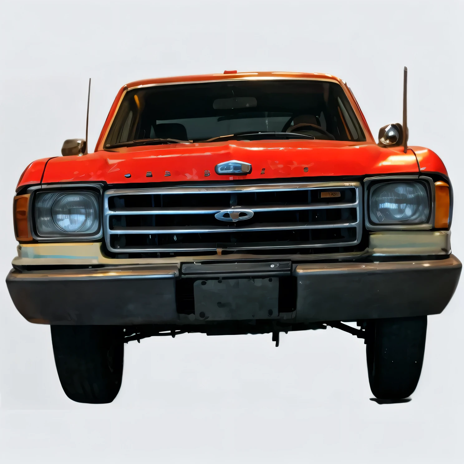 a close up of a red truck with a white background, 1979, 1 9 7 9, 1983, 1 9 8 3, front profile shot, , , 1984, 1 9 8 4, 1985, 1 9 8 5, front of car angle, 1 9 8 6HD, (Best Detail), (Best Quality), Victorian Costumes, ((Steampunk))), meccog, cog,