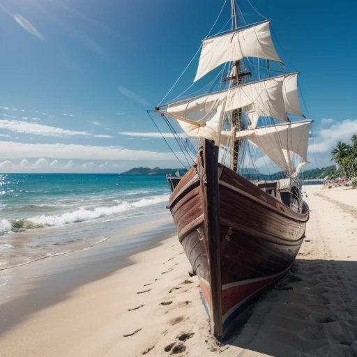 boat on the beach with a pirate girl