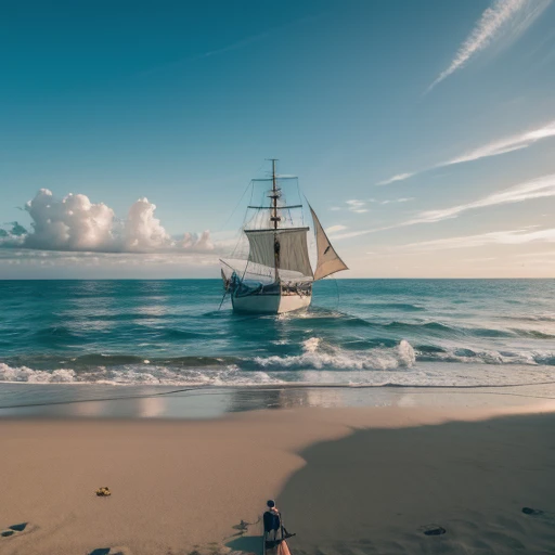 boat on the beach with a pirate