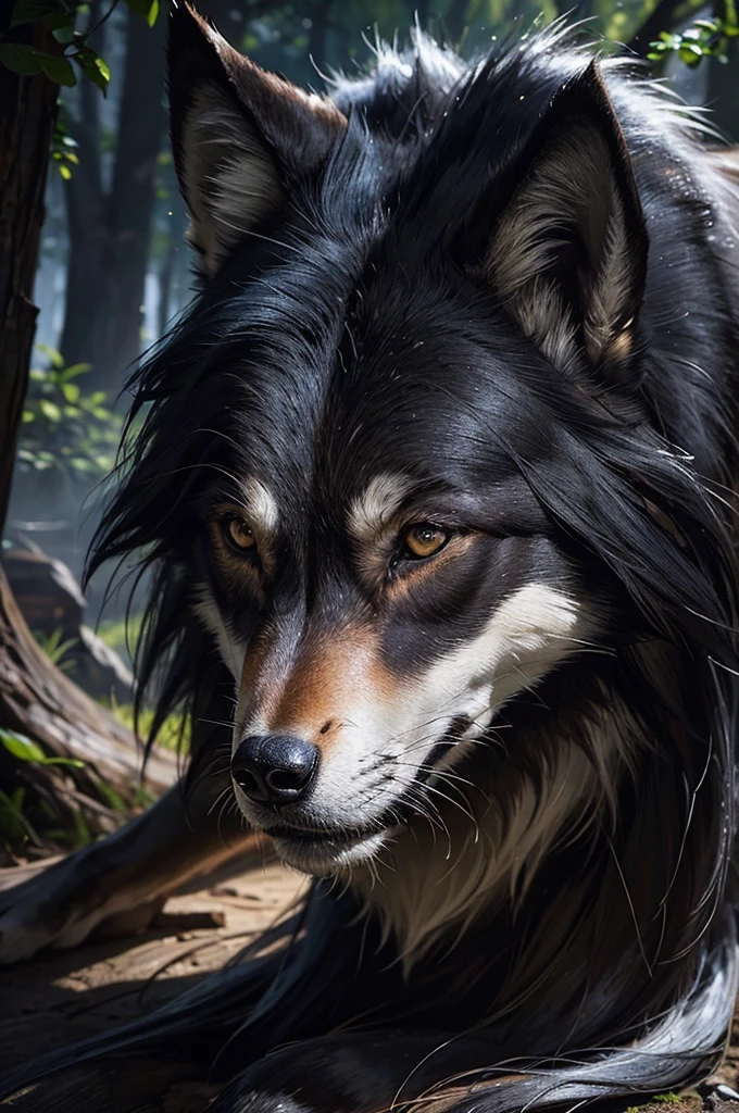 wolf, animal, black hair, shord hair, path, wilderness, masterpiece, light, expert, insanely detailed, 4k resolution, sharp, closeup portrait
splash art, digital art, concept art, john william waterhouse, vibrant, cheerful