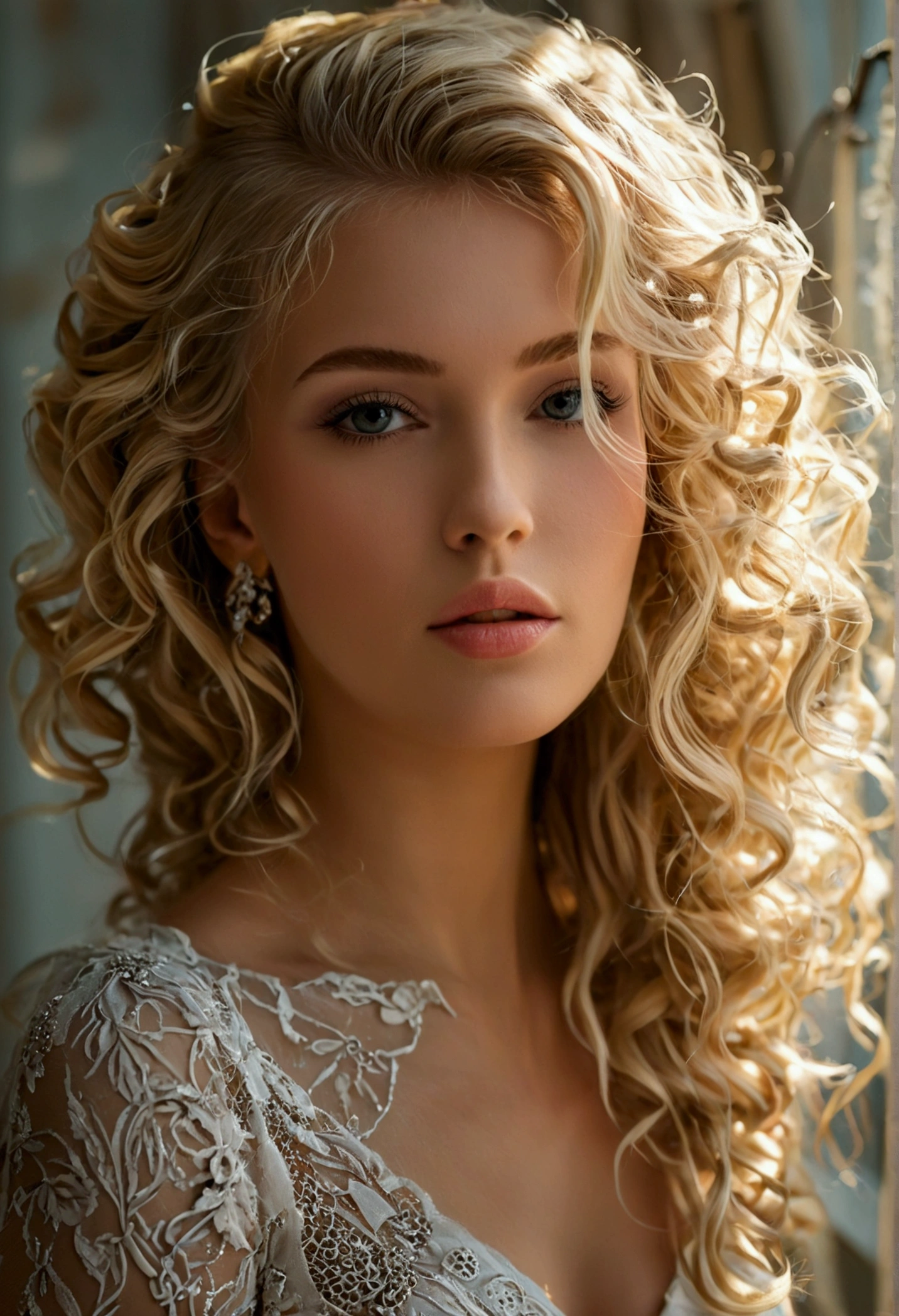 blonder woman, curled hair, mastubação