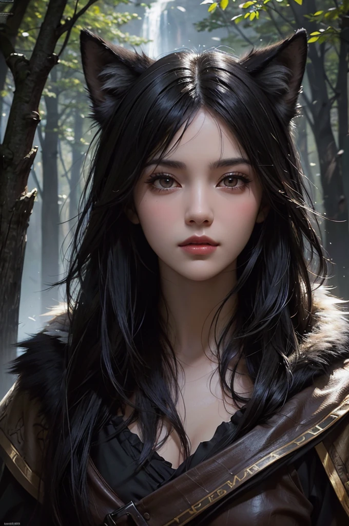 wolf, animal, black hair, shord hair, path, wilderness, masterpiece, light, expert, insanely detailed, 4k resolution, sharp, closeup portrait
splash art, digital art, concept art, john william waterhouse, vibrant, cheerful