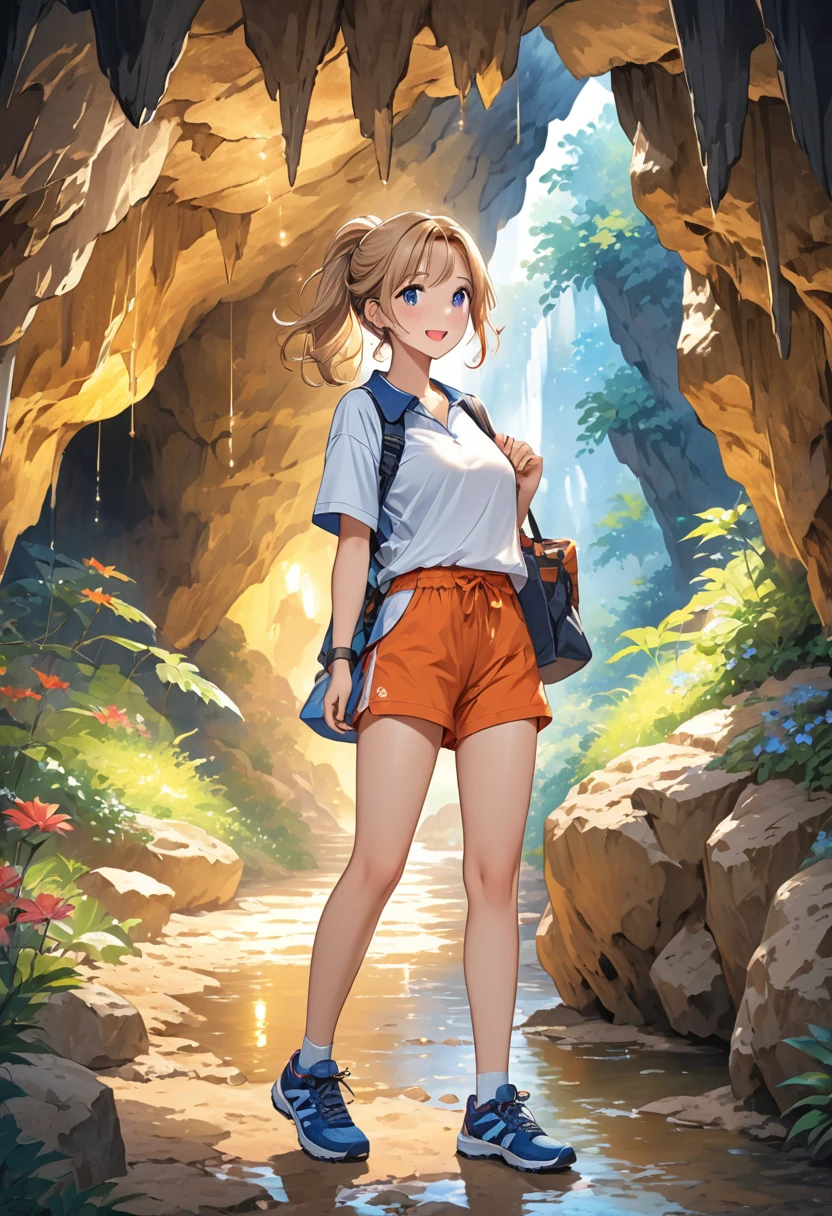 Highest quality、High resolution、Detailed Background、Beautiful face in every detail、Detailed facial expressions、Detailed eyes、Teenage beauty、Huge breasts、Light color hair、Bobcut、ponytail、Perfect body line、Enjoy in nature、Hot days of summer vacation、Visiting a limestone cave、Mysterious atmosphere of the cave、(Two beautiful girls having fun in a limestone cave:1.5)、
Inside the cave, it is cool, and the stalactites illuminated by the light of a flashlight create a mysterious atmosphere.、
They run around happily and proceed deeper into the cave.、He looks up at the stalactites on the ceiling with a puzzled expression.、I cross the stream and enjoy the feel of the cave walls with my hands.、It gradually gets darker inside the cave.、Carrying a flashlight, I continue to explore deeper and deeper.、
We recommend a light jacket such as a T-shirt or polo shirt.、For bottoms, we recommend shorts or half pants.、Sneakers or trekking shoes are best、A headband that makes it easy to tie your hair up and a flashlight are useful.、Light outdoor fashion style、cute