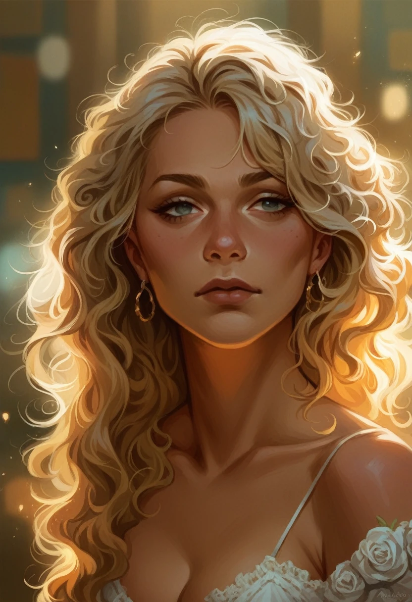 blonder woman, curled hair, mastubação 