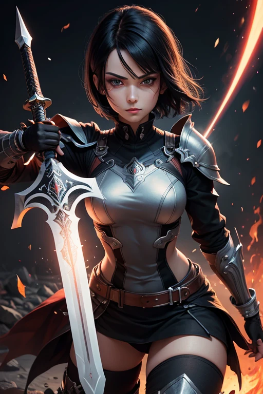 absurdrez, ultra details, high qualiy, Artwork, face detailed, gorgeous eyes(detailedeyes) warrior with sword, short black hair, paladin'this'It's heavy armor, fully body, tense facial expression, gaping mouth, yelling, grappling, gazing at viewer, shade, eye pencils, super lashes, fully body, lush ass