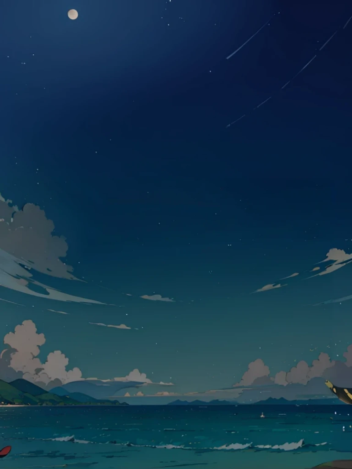 night, blue sky, sea