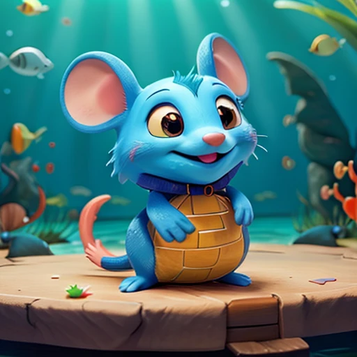 happy little mouse in the sea with fish