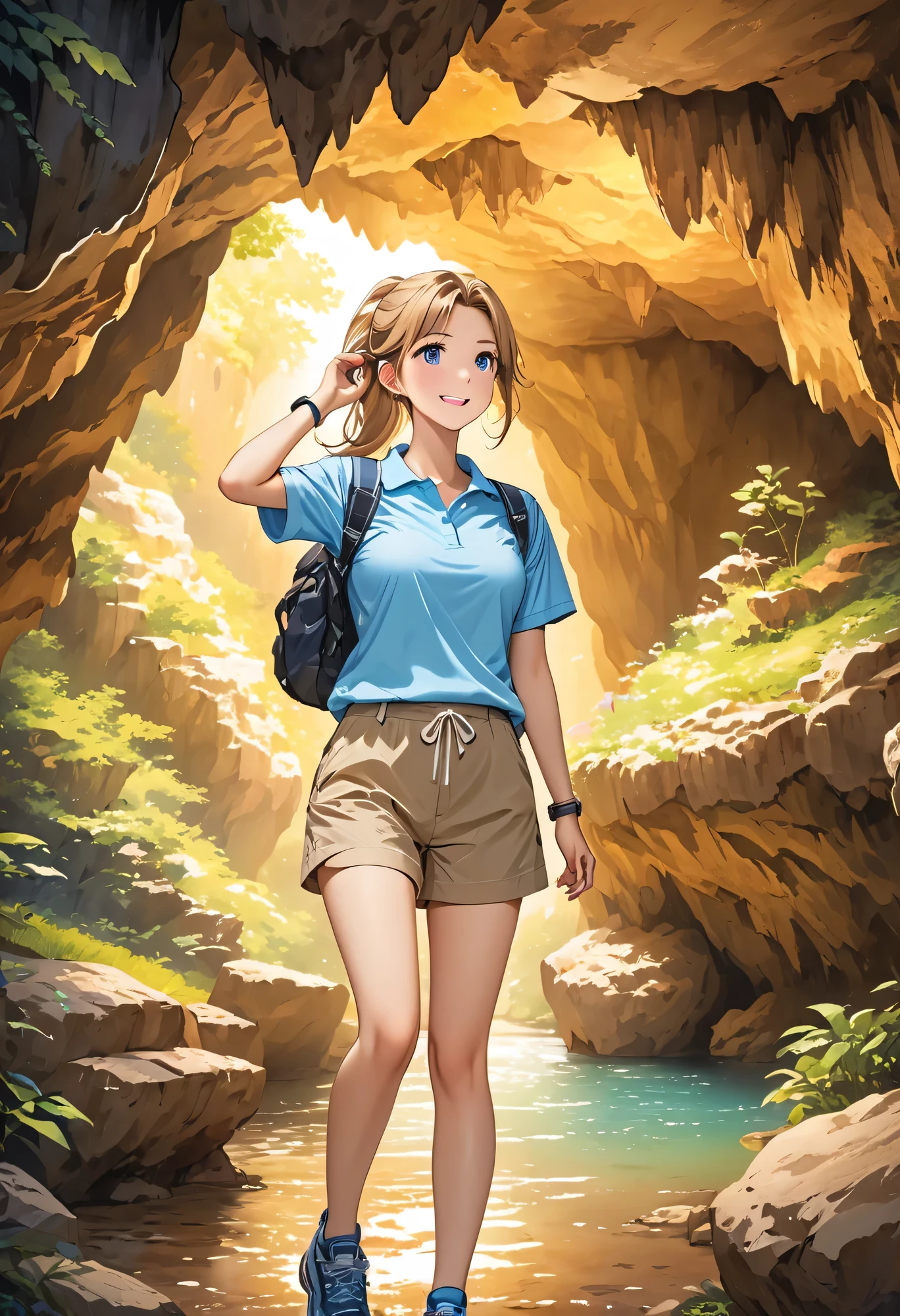 Highest quality、High resolution、Detailed Background、Beautiful face in every detail、Detailed facial expressions、Detailed eyes、Teenage beauty、Huge breasts、Light color hair、Bobcut、ponytail、Perfect body line、Enjoy in nature、Hot days of summer vacation、Visiting a limestone cave、Mysterious atmosphere of the cave、(Two beautiful girls having fun in a limestone cave:1.5)、
Inside the cave, it is cool, and the stalactites illuminated by the light of a flashlight create a mysterious atmosphere.、
They run around happily and proceed deeper into the cave.、He looks up at the stalactites on the ceiling with a puzzled expression.、I cross the stream and enjoy the feel of the cave walls with my hands.、It gradually gets darker inside the cave.、Carrying a flashlight, I continue to explore deeper and deeper.、
We recommend a light jacket such as a T-shirt or polo shirt.、For bottoms, we recommend shorts or half pants.、Sneakers or trekking shoes are best、A headband that makes it easy to tie your hair up and a flashlight are useful.、Light outdoor fashion style、cute
