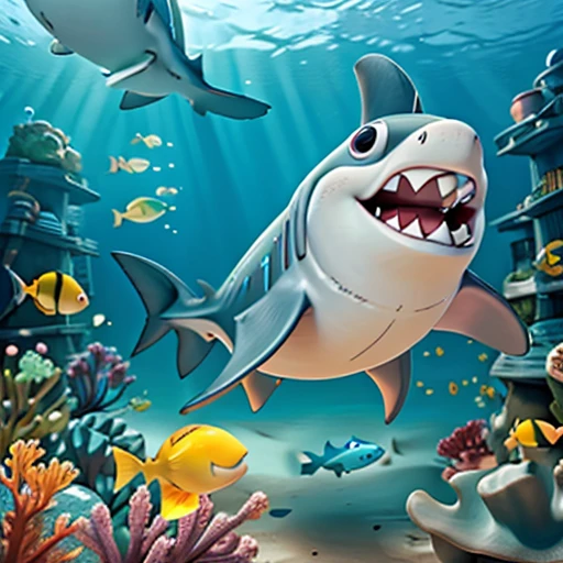 shark in the sea after fish