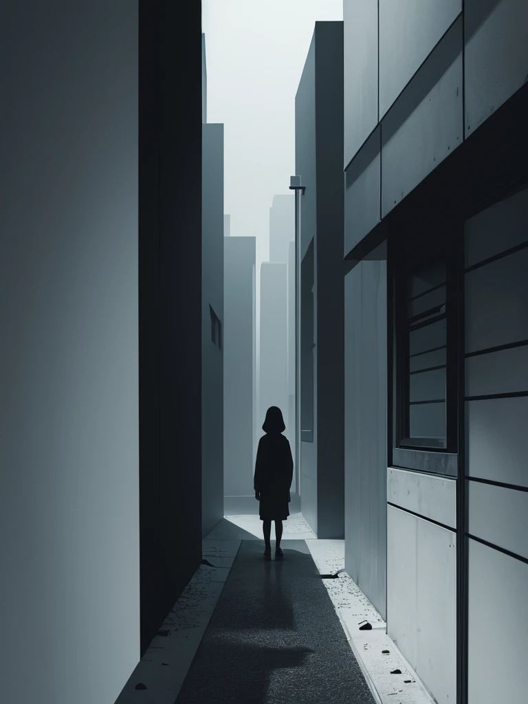 Dark and claustrophobic picture of a minimal-style city. It gives an unsettling impression but at the same time is bit calm