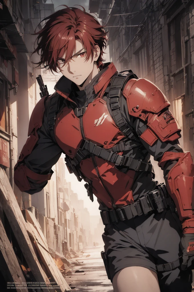 1man, handsome, red hair, wearing combat suit, ultra high resolution, best quality, masterpiece, rtx,ray tracing, 4k, top quality, highly detailed, official art, stunning visuals 