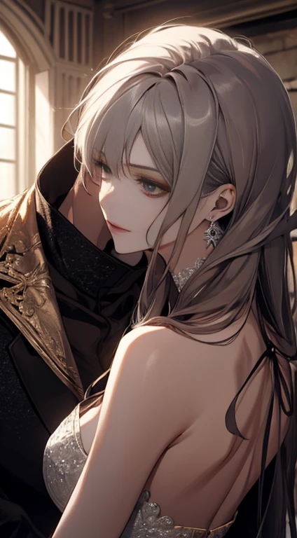 a sexy princess and a lustful man, flowers, chains, lust, open mouth