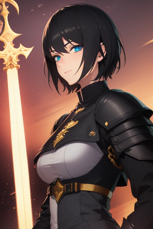 absurdrez, ultra details, high qualiy, Artwork, gorgeous eyes(detailedeyes) warrior with sword, short black hair, paladin'thisIt's heavy armor, fully body, tense facial expression, gaping mouth, yelling, grappling, gazing at viewer, shade, eye pencils, super lashes, fully body, lush ass,