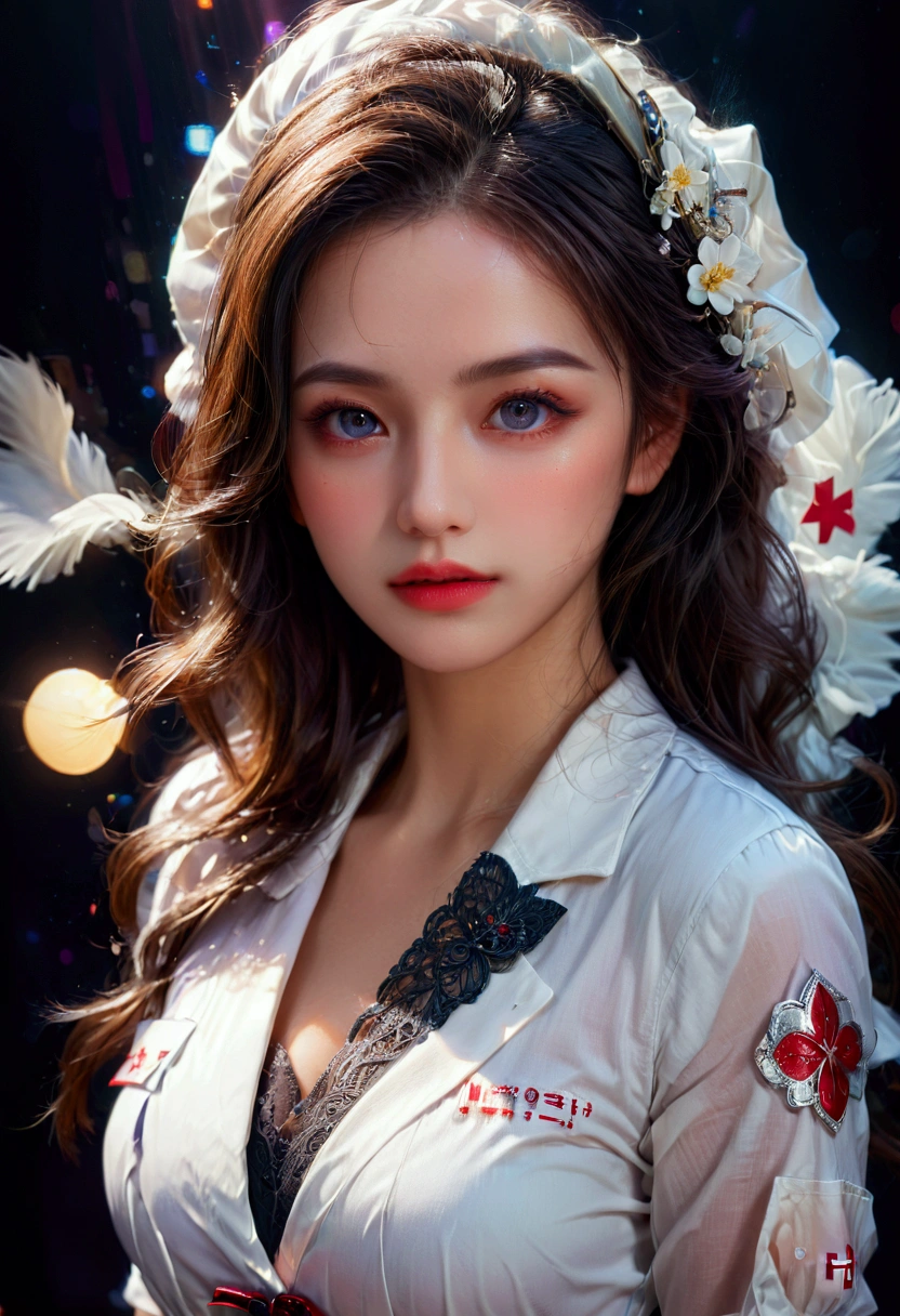1girl, Nurse, a beautiful nurse, beautiful detailed eyes, beautiful detailed lips, extremely detailed face and portrait, longeyelashes, (4k,8k,highres:1.2), ultra-detailed, HDR, UHD, studio lighting, ultra-fine painting, sharp focus, physically-based rendering, extreme detail description, professional, vivid colors, bokeh, portrait, cinematic lighting, warm color tones, glowing skin, masterpiece, best quality, very aesthetic, absurdres
