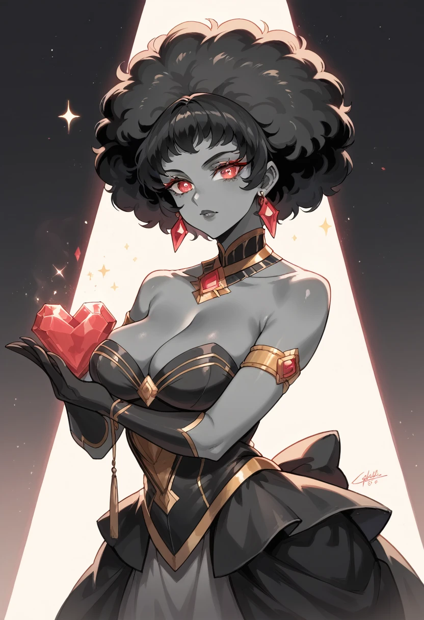 atmosfera oleosa sombria 4D style serpent leona sexy picture of a grown-up magical girl sexy cute mature face hair afro gold + yelow tru with some puled up into a false ponytail girl is a beautiful dark Black theme with glitter and sparkles big red crystal eye creating a glamorous and aesthetic effect. sharp focus emitting diodes smoke artillery sparks racks system unit motherboard by pascal blanche rutkowski repin artstation hyperrealism painting concept art of detailed