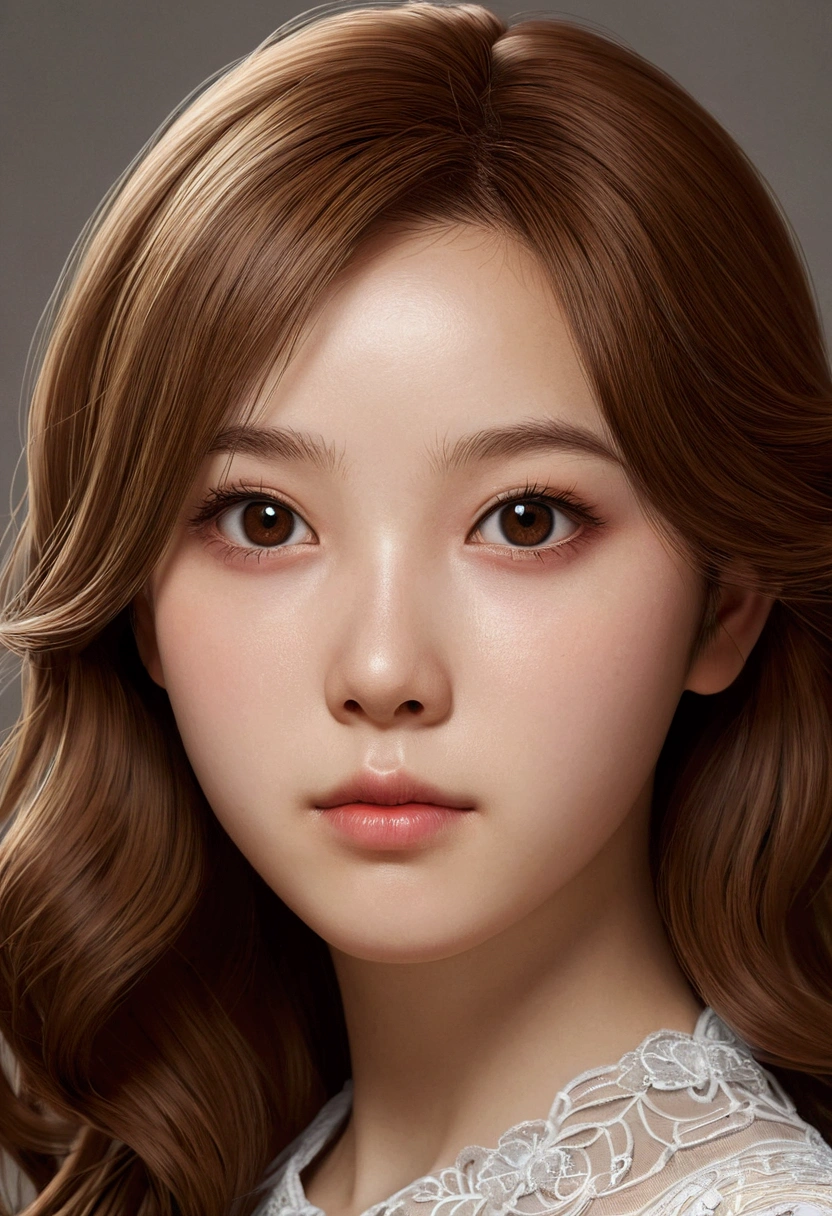 best qualityer, work of art,  (realisitic:1.2), 1 girl, chestnut hair, eyes browns,正面, face detailed, gorgeous eyes