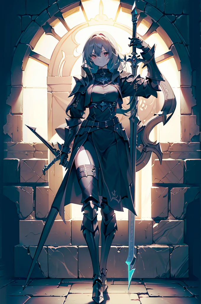 (((masterpiece, best quality, high detailed, 8k))) Design a layout showcase Gaming character, (1girl). Black|Gold clothes, stylish and unique. ((showcase weapon:1.4)), dark scythe. (masterpiece:1.2), (best quality), 4k, ultra-detailed. (Step by step design, layout art:1.5), (luminous lighting, atmospheric lighting). necromancer, ((glove full hands)), (((revealing clothes:1.3))), vambraces, armored legwear, (((full_body_shot:1.4))). {In a haunted graveyard}.