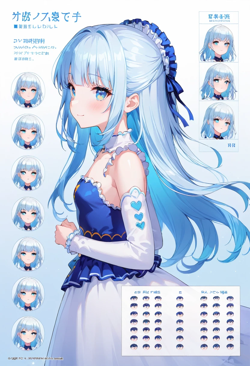 masterpiece, best quality, extremely detailed, (illustration, official art:1.1), 1 girl ,(((( light blue hair)))), ,(((( light blue hair)))),light blue hair, ,((blush)) , cute face, big eyes, masterpiece, best quality,(((((a very delicate and beautiful girl))))),Amazing,beautiful detailed eyes,blunt bangs((((little delicate girl)))),(((tareme))),droopy eyes.(true beautiful:1.2), sense of depth,dynamic angle,,,, affectionate smile, (true beautiful:1.2),,(tiny 1girl model:1.2),)(flat chest),(masterpiece), (best quality), sharp focuse, (character design sheet, same character, profile side, back, close up), illustration, (detailed hair, detailed face, detailed features structure), ((1 woman, solo)), perfect feminine face, pose zitai, detailed design character, , shoulders length hair, ((green eyes,yellow eyes, beautiful shapes of eyes)), Casual clothing、black turtleneck outfit, (simple background, white background: 1.3)
、(character design sheet, same character, front, side, back),score_9,score_8_up,score_7_up,score_6_up,score_5_up, ,, highres,8k,official art, pale skin, shiny skin, full body, character chart,(((personification))),  Various hairstyle samples, (((Gradient Eye)))