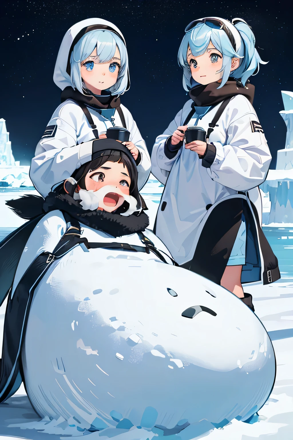 Highest quality、High resolution、Detailed Background、(Beautiful face in every detail:1.4)、Anatomically correct、(Normal number of fingers:1.2)、(Detailed eyes:1.2)、age beauty、Highly detailed face、Perfect body line、Light color hair、ponytail、Bobcut、well-groomed eyebrows、cute gesture、The natural beauty of Antarctica、Enjoy in nature、The mysterious atmosphere of Antarctica、

(Two girls enjoying the nature in Antarctica:1.5)、

Small penguins wrapped in fluffy feathers look at me curiously.、I quietly approached the penguins, stretched out my hands, and enjoyed the small interactions.、Zodiac boat cruise on the ocean with giant icebergs floating、The glittering iceberg looks like a jewel box.、I&#39;m clinging to the window and admiring the magnificent view.、
The night sky is filled with stars、There are so many stars shining like I&#39;ve never seen before、While snuggling in a sleeping bag with friends and looking up at the stars「Are there aliens?？」I&#39;m talking to、
Walking on snowshoes across the white snow、They are having fun with their friends, having snowball fights and making snowmen.、
I am overwhelmed by the size of the Antarctic wilderness, but also moved by its beauty.、I find adventures with friends to be a lot of fun.、Through my experience in Antarctica, I began to think deeply about the importance of nature and global environmental issues.、The moment I stepped into the pure white world of Antarctica、The girl&#39;s eyes lit up、Every time she touched the fluffy penguins and saw the huge icebergs up close, the girl&#39;s words always『amazing！』It was full of the words、The sight of them chatting with their friends under the starry sky was like a pair of little explorers.、This experience must have been a memory that the girl will never forget.、cute