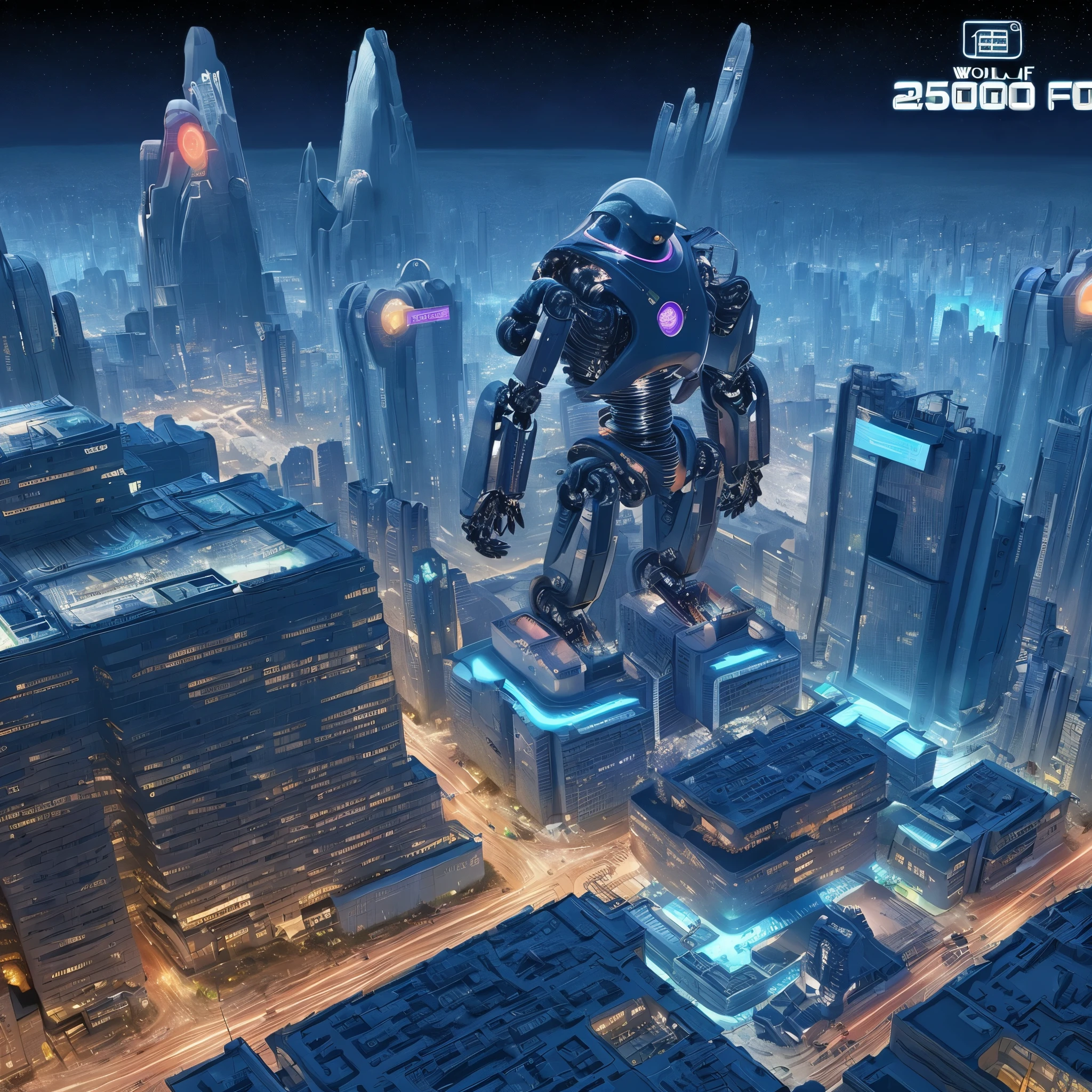 2560×840 size、The world of image generation AI、A grand sense of the future、programming、universe、Future City、robot、2500 years later