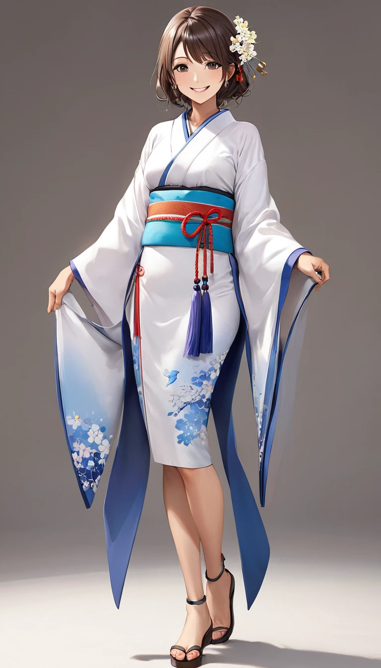 master piece , best quality , (matured female) , (wariza) , smile , japanese , full body
