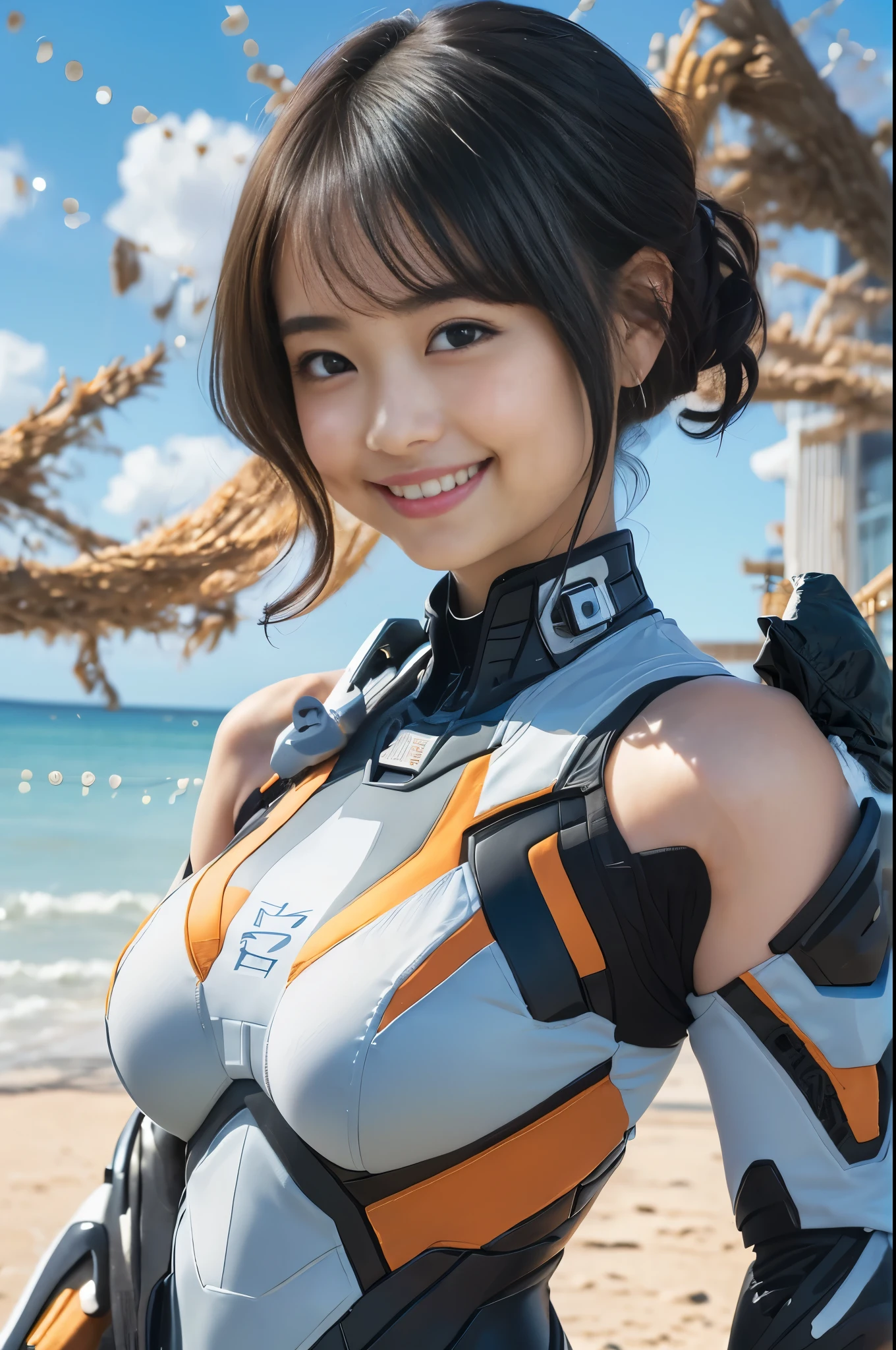 (8k、Raw photography、Highest quality、masterpiece:1.2),(Black Hair、Dark Eyes:1.9),(Plug Suit:1.6)、View your viewers,Front view,White skin,(:1.3)、(Tight waist:1.6)、(Clothes that accentuate the shape of the breasts:1.2)、(Big Breasts :1.5)、Slim figure、Ultra-high resolution,beautiful,beautiful fece,(One person、No background:1.9),whole bodyボディー,Japanese women,(reality的:1.37)、Photon Mapping,reality、(Baby-faced and cute: 1.2)、(Cute Smile: 1.8)、(Round face: 1.8)、Radio City、Physically Based Rendering、Depth of field rally background、photograph, (:1.8),(:1.6),whole body、Great quality