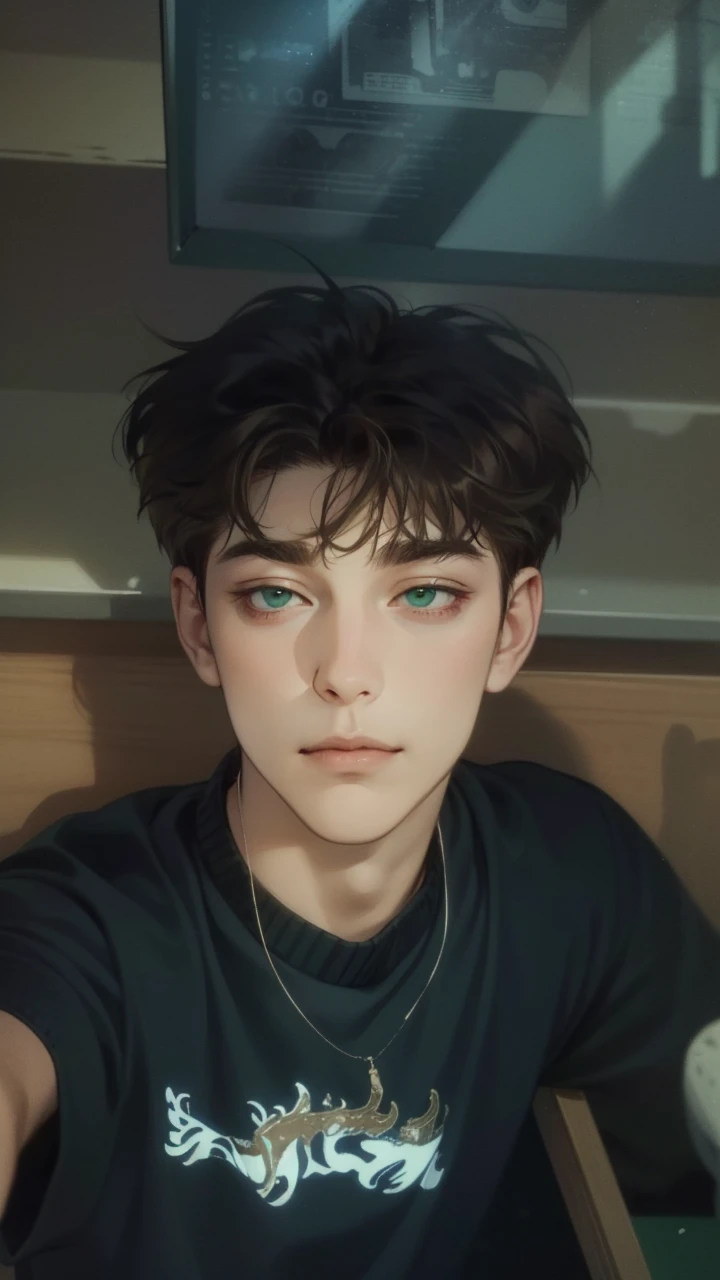 masterpiece, best quality, realistic, 1man, mature male, quiet and charming young man, 35 years old, close his eyes, ((soft smile)), closed mouth, extremely detailed face, a little distant, ((dark green eyes)), ((short-side-swept sandy Brown hair)), [thick eyebrows], (caramel cardigan and brown trousers), (waiting in front of the store)