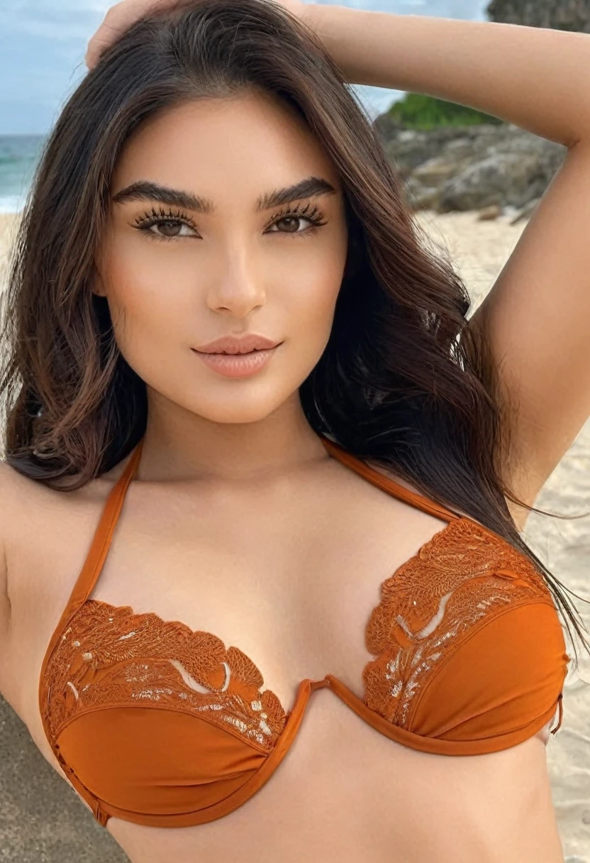 (((high quality:1.2))), Work of art, (8k), extremely detailed, ((High detail:1.2)) ((best resolution)), (HotLexi woman), Solo, 24 years old brazilian female, (bikini), (beautiful perfect square defined model face:1.4)