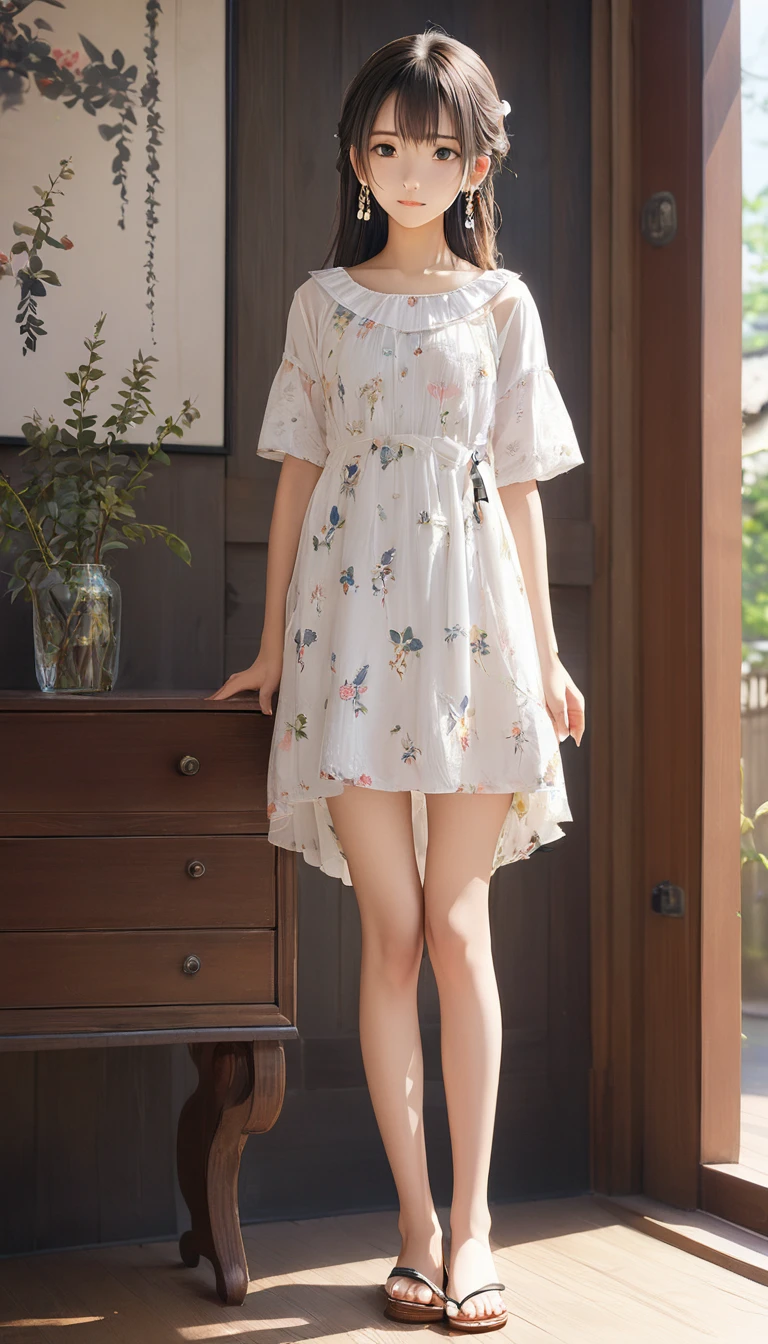 (masterpiece, Highest quality:1.2), One girl, alone,bony body、、Earrings、 (wariza) , full body