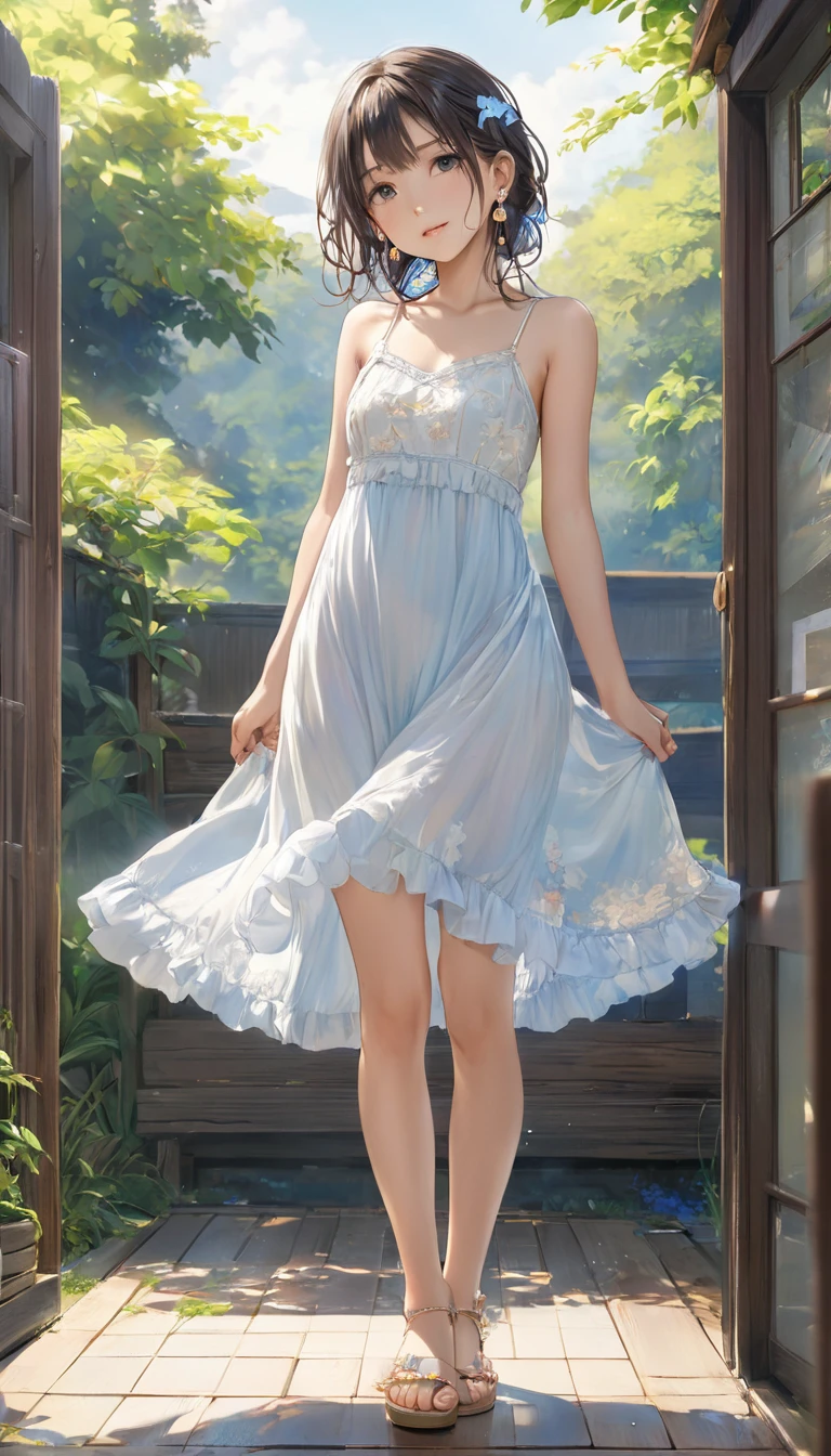 (masterpiece, Highest quality:1.2), One girl, alone,bony body、15 years old、Earrings、 (wariza) , full body