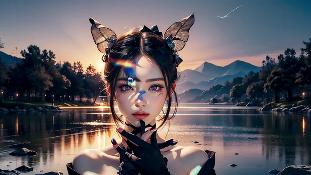 Beauty, youtube banner, Music, Nature, Bright Themes, calm tone, (glamour, black hair, surrealism)