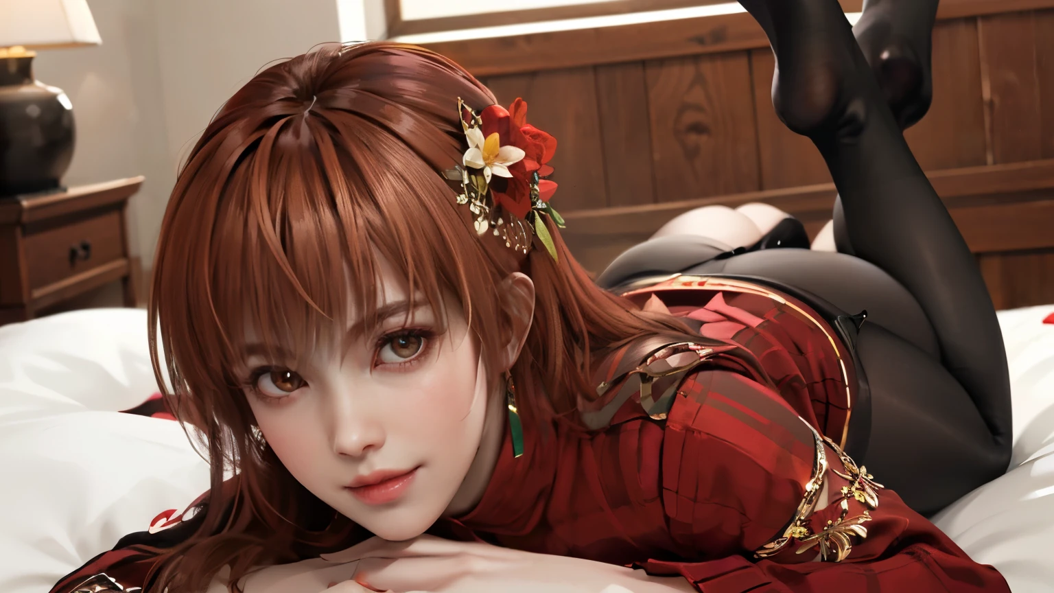 (tmasterpiece), (Best quality at best), (A high resolution), (Beautiful eyes and face), (perfect women figure), Realist, Glowing and radiant skin, Extremely detailed eyes and face, (highdetailskin:1.2), (beautidful eyes:1.2), SFW, (Huge cleavage:1 4,),
1 busty girl, only, navel, upper legs, Eternal, arms greeting audience, The gap between the thighs, ((The face is red)), They're smiling, close your mouth, Open lips, looking at viewert, kasumi , perspired, drops of sweat, pullover, Wet, Elongated, long whitr hair, Loose hair, Mini 比基尼 on top of bed, is a perfect face, cosmetics, perfect eyes, tmasterpiece, Open lips, The face is red, Glowing and radiant skin, drunk face, demonic smile, Drenched, super huge breasts,比基尼, net,mini 比基尼,flowers,pantyhose,比基尼,lie,平lie