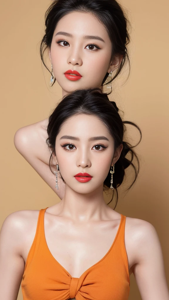 ((Highest quality, 8k, masterpiece: 1.3)), beauty, hidden face, ((Beautiful Aunt)), Beautiful woman with perfect figure :1.4, Slim Abs :1.2, ((Black hair tied up)). ((Earrings - Earrings)), Highly detailed face, Highly detailed lips, Detailed eyes, double eyelid, ((Makeup face. Orange lipstick))
((Tank top))