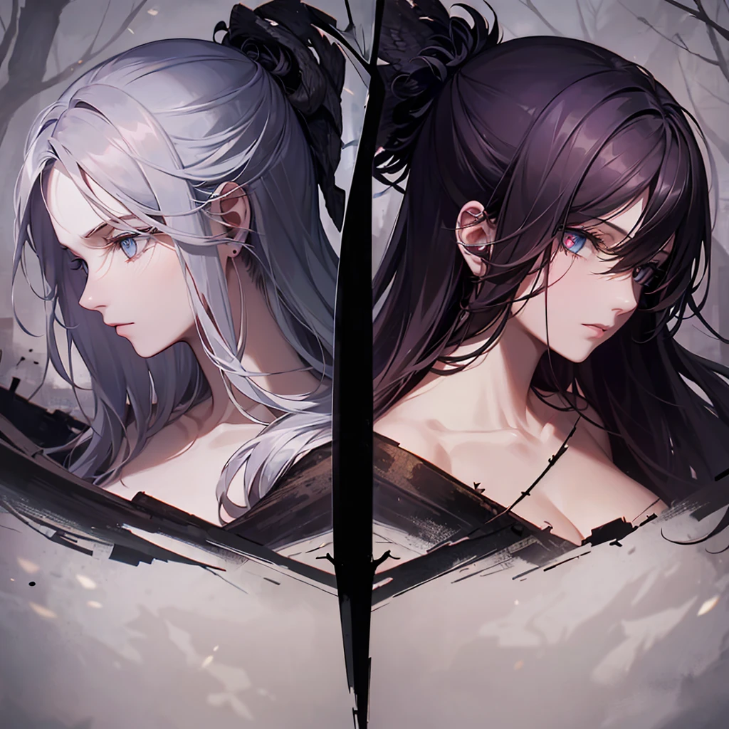 ((Best Quality)), ((Masterpiece)), ((Realistic)) A macabre, gothic background featuring a desolate, haunted graveyard bathed in ghostly pale moonlight. The ground is uneven with dead, brittle grass and scattered, ancient tombstones, many cracked and weathered. Gnarled, leafless trees with skeletal branches cast long, twisted shadows. In the distance, a crumbling gothic cathedral looms with towering spires and shattered stained glass windows, throwing fractured beams of light. The air is thick with swirling fog, creating an ethereal atmosphere. Scattered lanterns hanging from twisted branches and wrought iron gates flicker with eerie pale blue flames, illuminating the path and revealing unsettling details: a broken statue of an angel with hollow eyes, a rusted wrought iron fence, and ravens with gleaming eyes perched atop gravestones. The background is filled with the quiet, eerie sounds of the night, including the rustling of dead leaves, distant owl hoots, and ghostly whispers carried by the wind.

