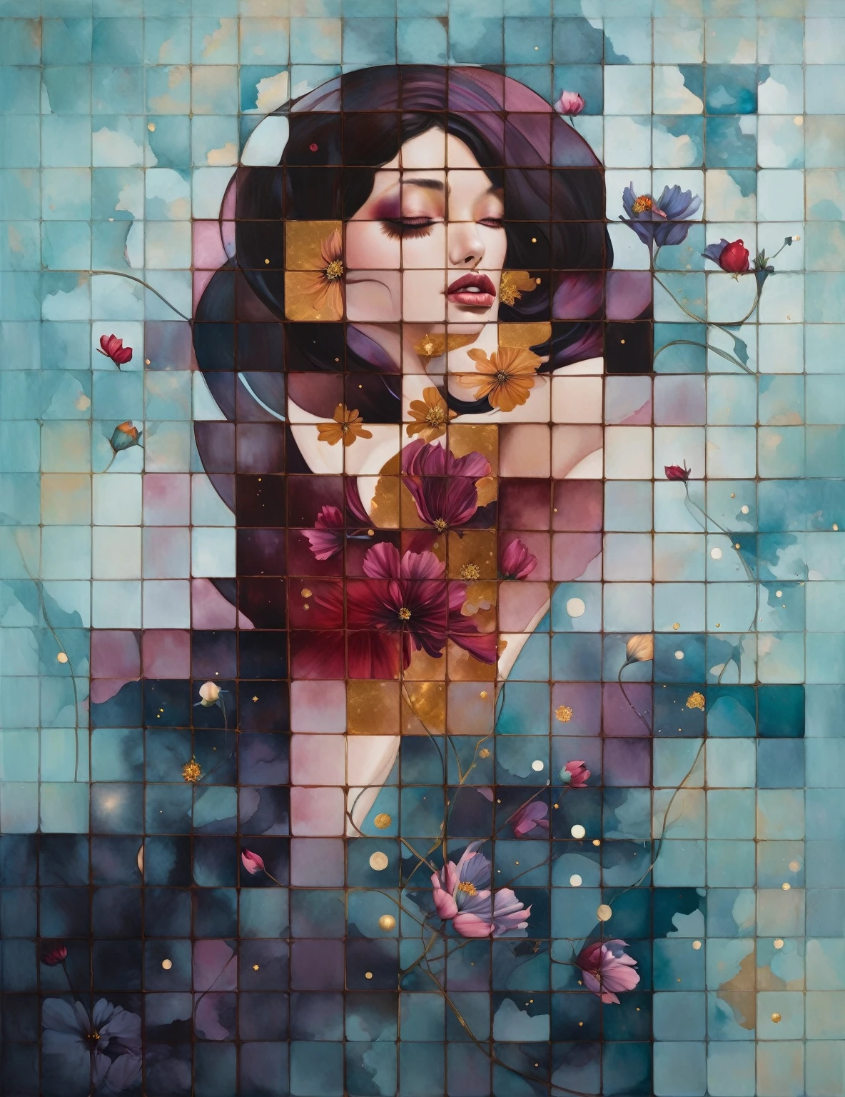 chiaroscuro technique on sensual illustration of an elegant , retro and vintage ,Chocolate Cosmos (Cosmos atrosanguineus) around body, matte painting, by Hannah Dale, by Harumi Hironaka, extremely soft colors, vibrant, pastel, highly detailed, digital artwork, high contrast, dramatic, refined, tonal, golden ratio,