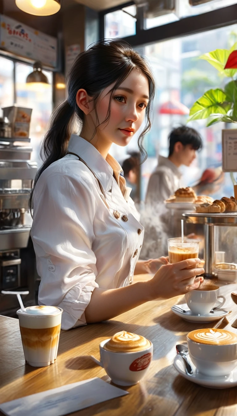 Part-time job scene、Cafe、Busy、Sense of presence、Ultra-realistic