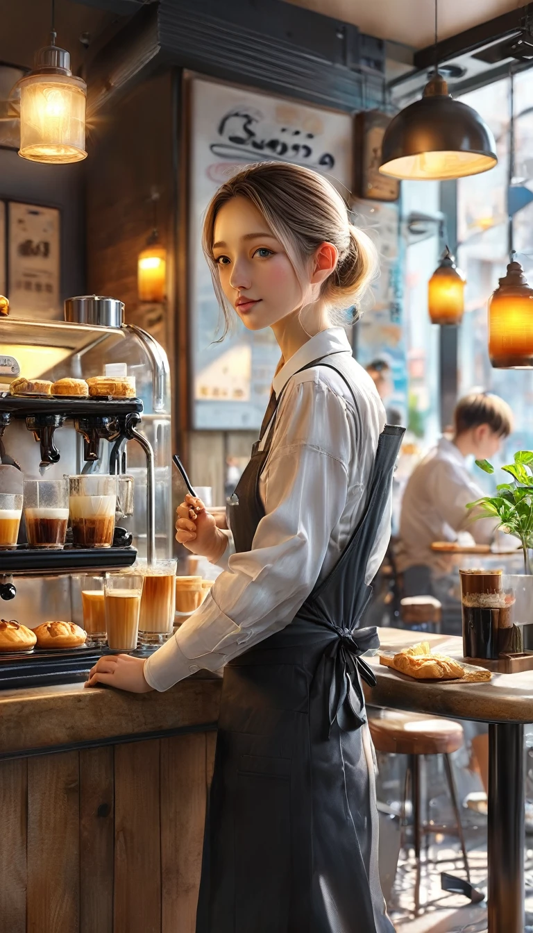 Part-time job scene、Cafe、Busy、Sense of presence、Ultra-realistic