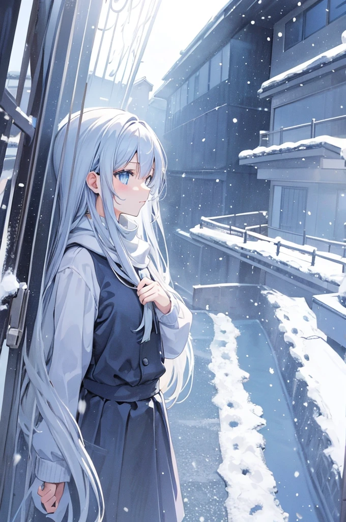 create a snowy anime background with a falling snow