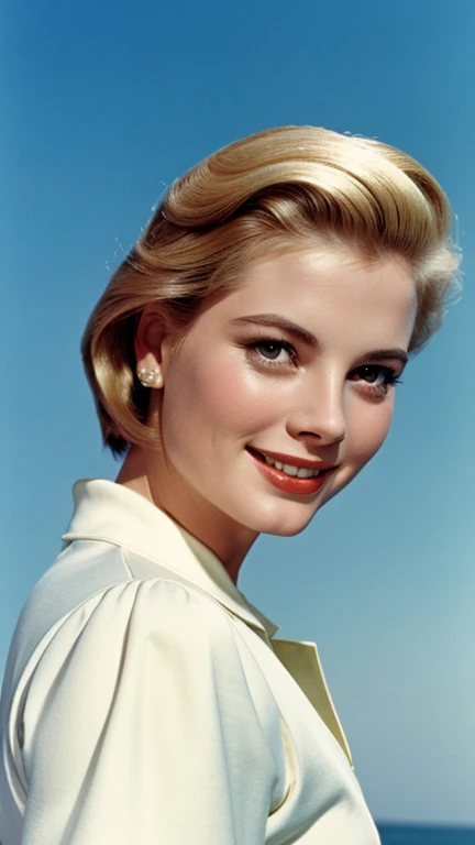 Grace Kelly dressed in rental clothes and smiling