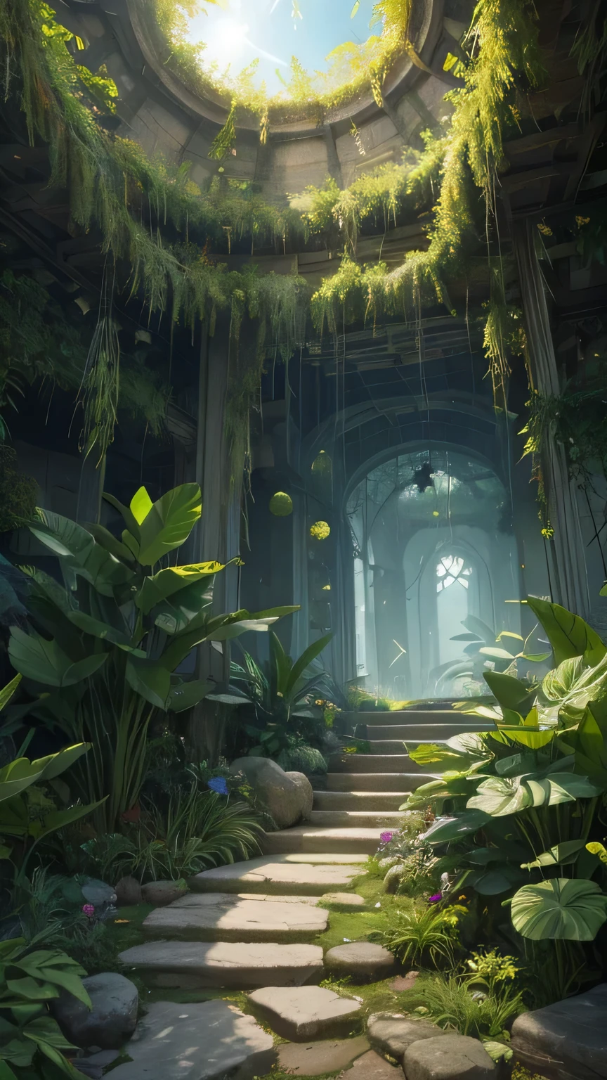 create exotic plants from another world, a light beautiful place ethereal cosmic fantasy sunlight