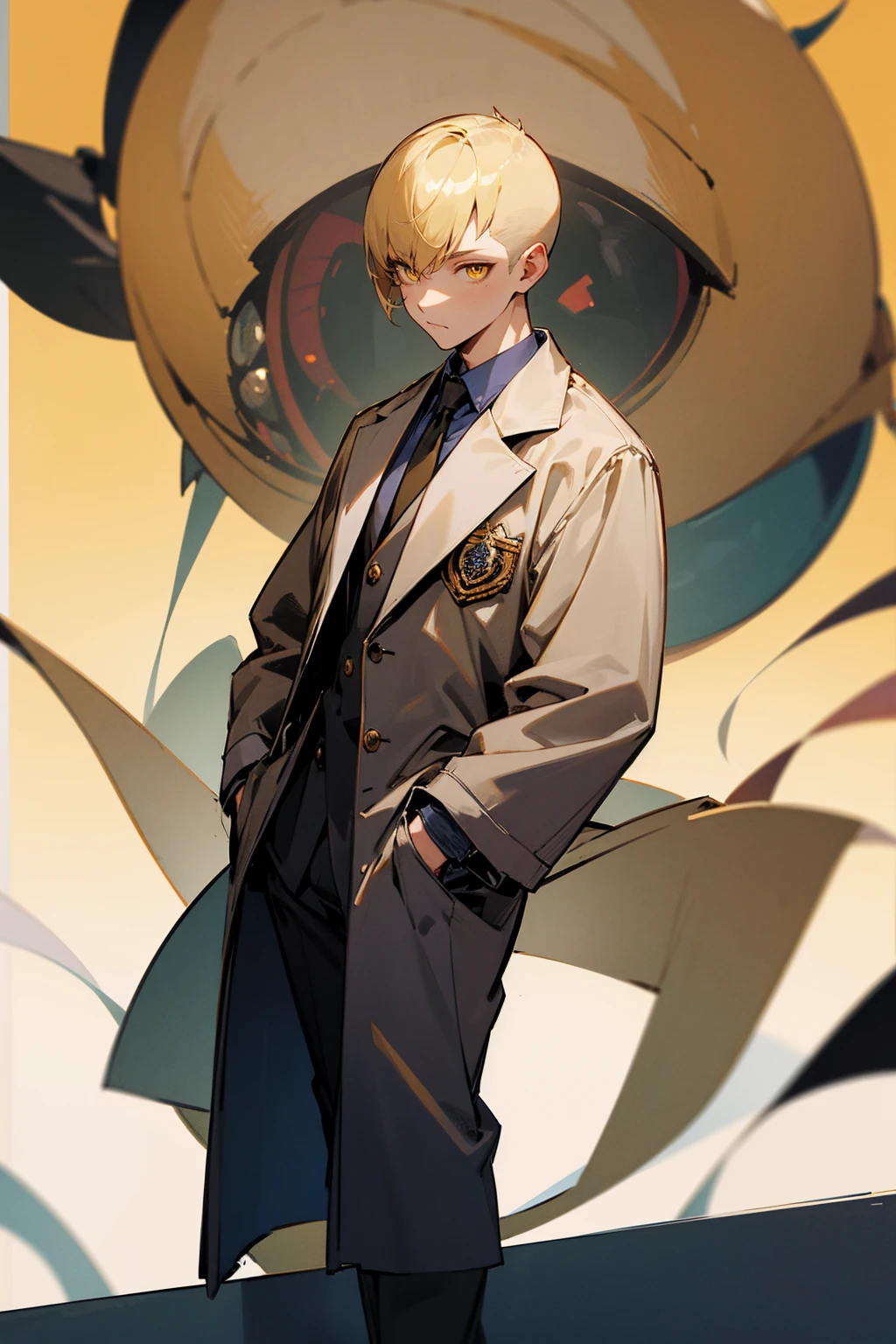 Masterpiece Quality, Perfect Generation, Sclera, Detailed Eyes, Skin, Hair, Muscular, Clothing, Kind Expression, , hospital building Background, Full Body, Skin, , , , facing viewer, Standing , Clothed, , Eyes, hair, , hair, hair, , , U , Male, , ,, , doctor clothing, doctor, middle aged, Stubby , Blonde hair, buzz cut, yellow eyes