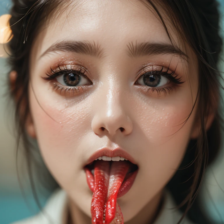 ExtremelyDetailed KAWAII girl Face,(Close-up big lips), glossy lips with beautiful details, Wet Coquettish tongue, Kissing to camera, towards the viewer Kissing, closing Eyes, 8K TopQuality masterpiece,an extremely delicate and beautiful (ProfessionalPhoto:1.37), Amazing,finely detail,official art,incredibly absurdres,ultra-detailed,close-up shot, close up, (fish eye lens), wide lens, macro lens, cum in mouth
